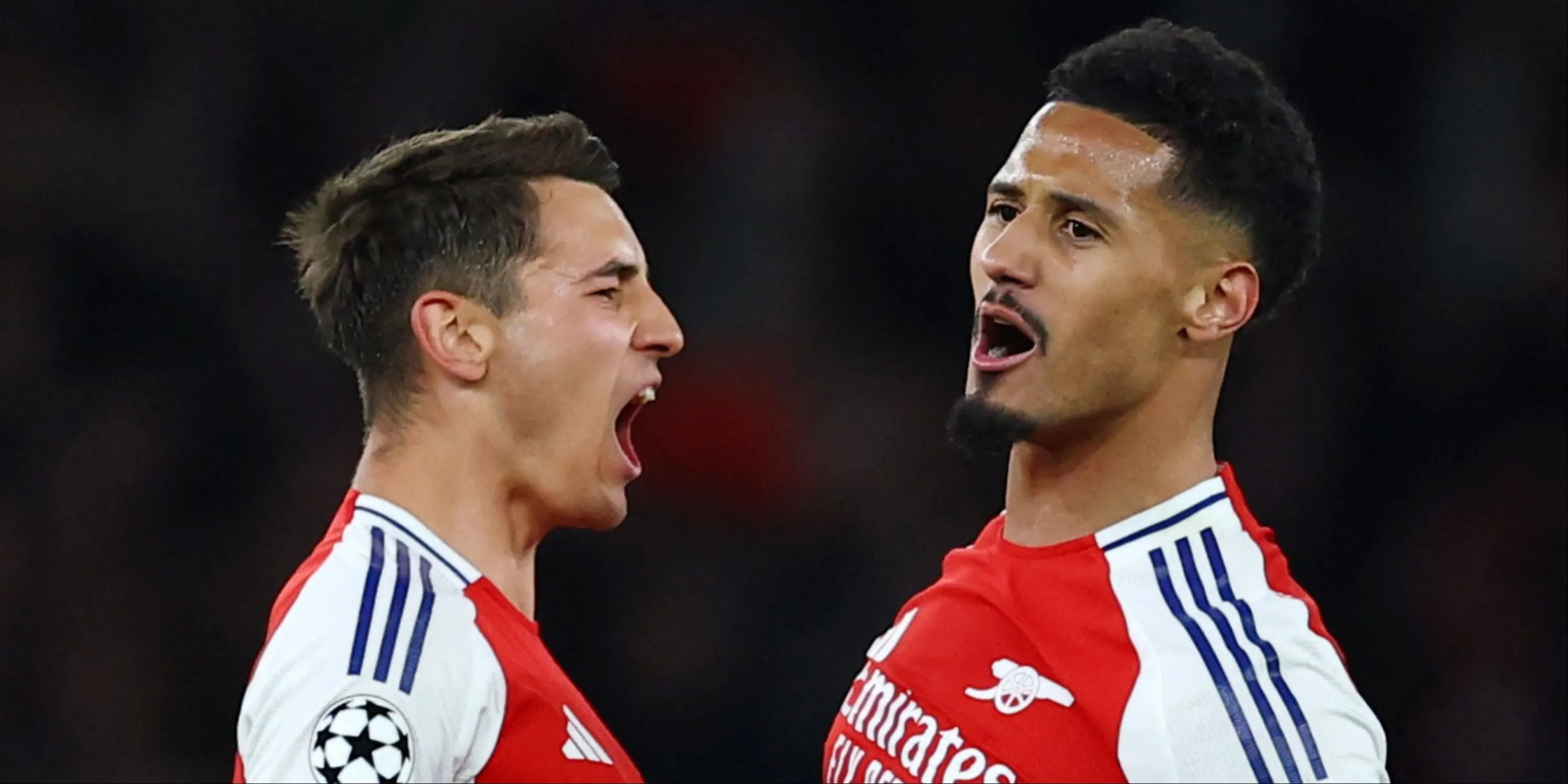 Jakub Kiwior và William Saliba của Arsenal trên sân đấu